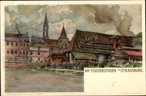 Künstler Litho Hoch, F., Strasbourg Straßburg Elsass Bas Rhin, Am Fischerstaden