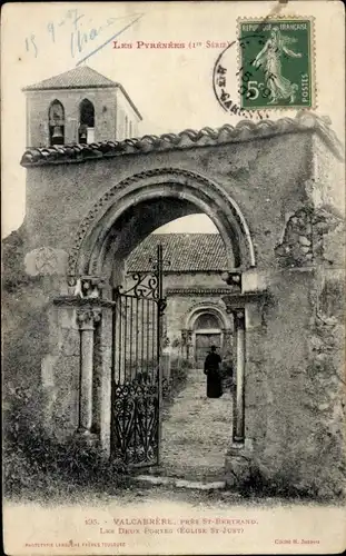 Ak Valcabrère Haute Garonne, Les Deux Portes, Kirche St. Just