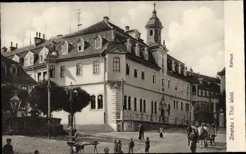 Ak Ilmenau in Thüringen, Rathaus, Marktstand, Pferdefuhrwerk