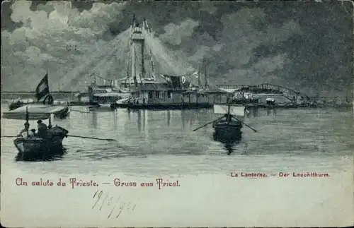 Mondschein Ak Trieste Triest Friuli Venezia Giulia, Leuchtturm
