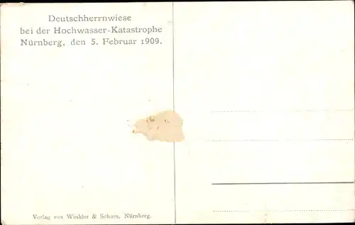 Ak Nürnberg in Mittelfranken, Deutschherrnwiese bei der Hochwasserkatastrophe, 5. Febr. 1909