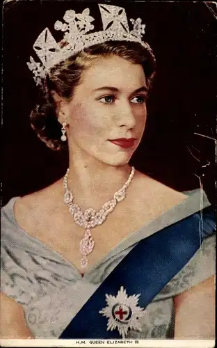 Ak H.M. Queen Elizabeth II, Portrait, Krone, Orden