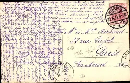 Ak Worms am Rhein, Höhere Mädchenschule und Wasserturm