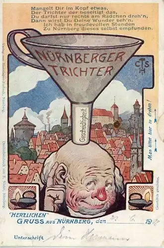 Litho Nürnberg in Mittelfranken Bayern, Nürnberger Trichter, Stadtbild