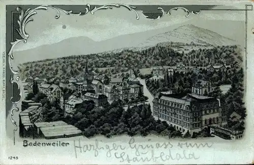 Mondschein Litho Badenweiler im Schwarzwald, Gesamtansicht bei Nacht