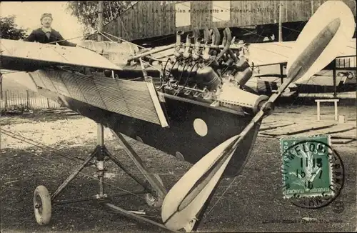 Ak Das Antoinette-Eindecker, Motor und Propeller