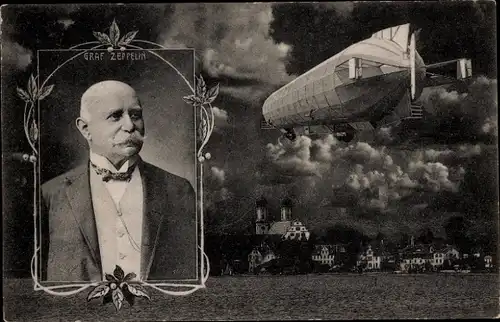 Ak Ferdinand Graf von Zeppelin, Luftschiff im Flug
