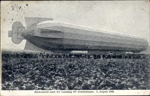 Ak Luftschiff, Zeppelin, Nach der Landung, Echterdingen, 1908