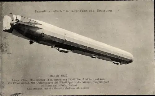 Ak Zeppelins Luftschiff, neues Modell Z 4 1908, in voller Fahrt