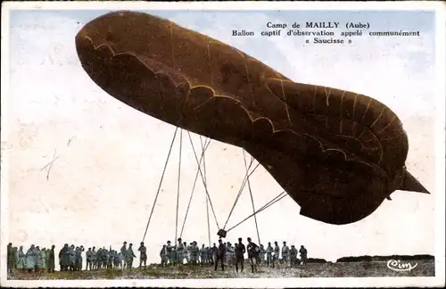Ak Mailly le Camp Aube, gefangener Beobachtungsballon namens Sausage