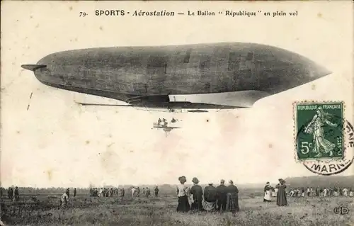 Ak Aerostation, der Republique-Ballon im vollen Flug