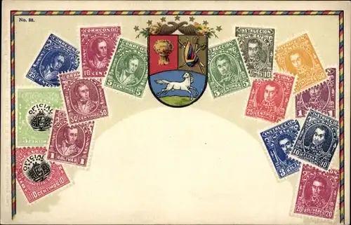 Präge Briefmarken Wappen Ak Bolivar, Venezuela, Weißes Pferd, Getreide