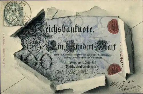 Passepartout Ak Reichsbanknote, Hundert Mark, Geldschein