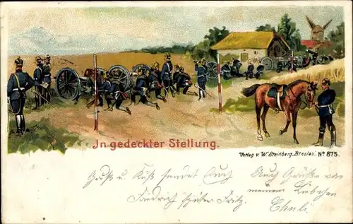 Ak In gedeckter Stellung, Deutsche Soldaten, Kanonen, Schießübung