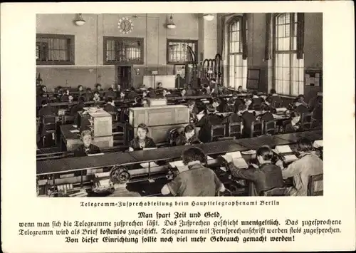 Ak Berlin, Deutsche Reichspost in Wort und Bild, Telegramm-Zusprechabteilung