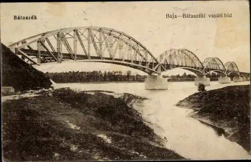 Ak Bataszek Ungarn, Eisenbahnbrücke