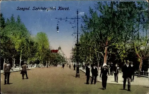 Ak Szeged Segedin Ungarn, Szechenyiteri Korzo, Straßenpartie