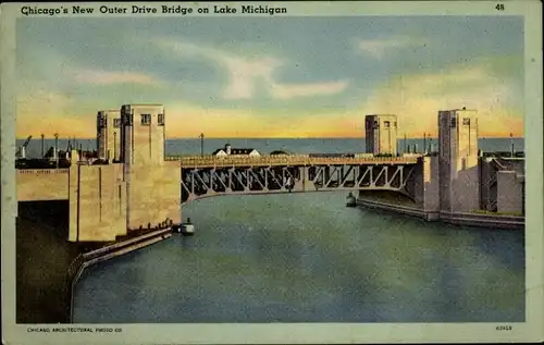 Ak Chicago Illinois USA, Neue Outer Drive Bridge am Lake Michigan