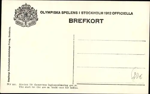 Ak Stockholm, Olympische Spiele 1912, Olympiska Spelens, 400m Schwimmstaffel Damen