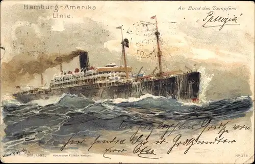 Künstler Ak Bohrdt, Hans, Hamburg Amerika Linie, Dampfer Patricia, HAPAG