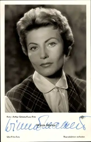 Ak Schauspielerin Winnie Markus, Portrait, Autogramm