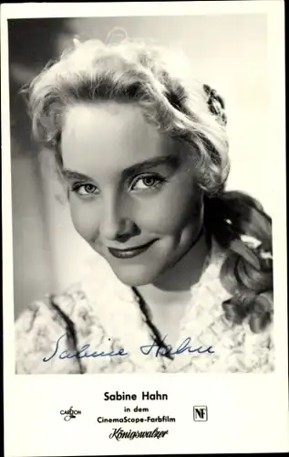 Ak Schauspielerin Sabine Hahn, Portrait, Königswalzer, Autogramm