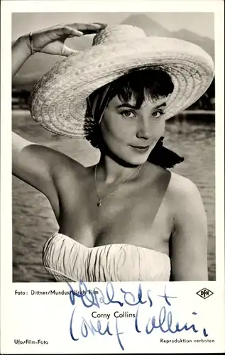 Ak Schauspielerin Corny Collins, Portrait, Autogramm, Hut, Immer die Radfahrer