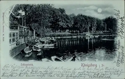 Mondschein Ak Kaliningrad Königsberg Ostpreußen, Schlossteich