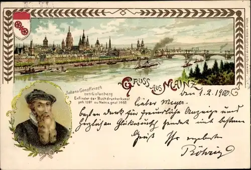 Litho Mainz, Johann Gensfleisch zum Gutenberg, Erfinder der Buchdruckerkunst, Panorama