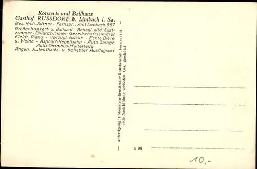 Ak Rußdorf Limbach Oberfrohna Sachsen, Konzert- u. Ballhaus Gasthof Russdorf, Saal, Festgesellschaft