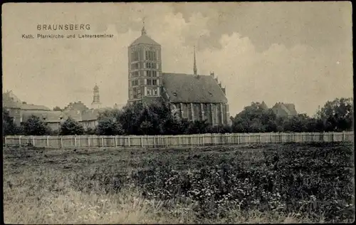 Ak Braniewo Braunsberg Ostpreußen, Katholische Pfarrkirche, Lehrerseminar