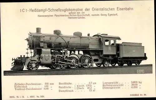 Ak Heißdampf-Schnellzuglokomotive der Orientalischen Eisenbahn, Hanomag