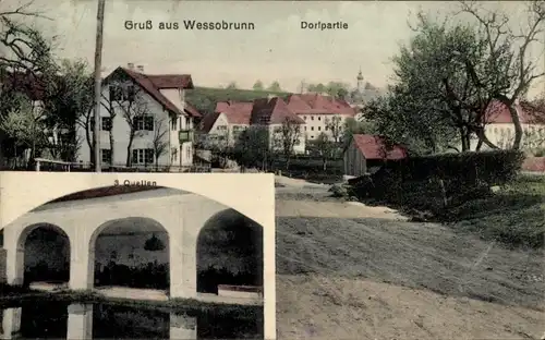 Ak Wessobrunn in Oberbayern, Teilansicht, drei Quellen