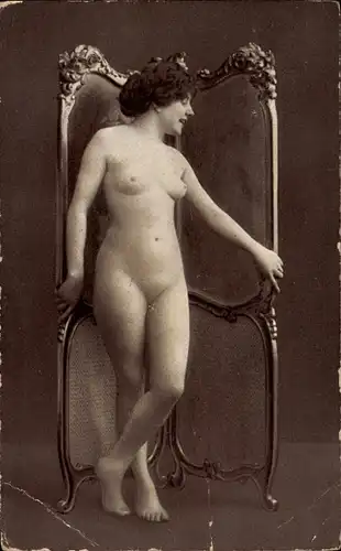 Ak Stehender Frauenakt, Paravent