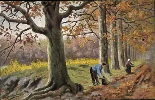 Künstler Ak Gerstenhauer, J. G., Herbstmotiv, Waldweg