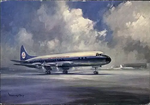 Künstler Ak Niederländisches Passagierflugzeug, KLM, Lockheed Prop-Jet Electra