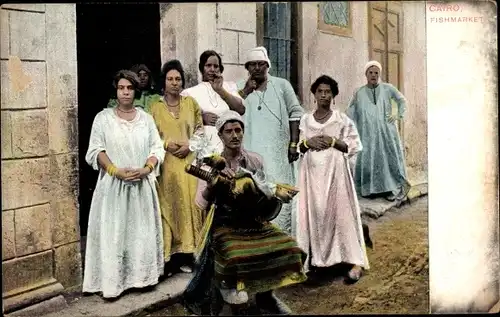 Ak Kairo Ägypten, Fischmarkt, Frauen, Teeverkäufer