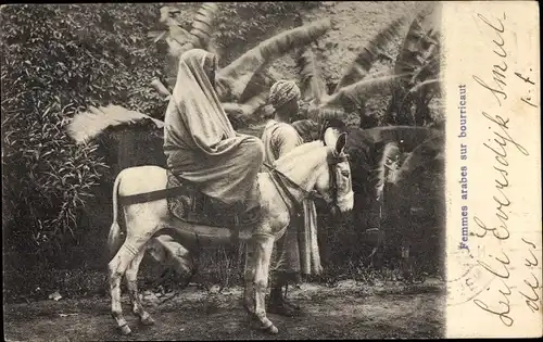 Ak Ägypten, Arabische Frau auf Esel