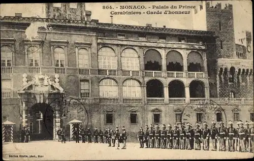 Ak Monte Carlo Monaco, Palais du Prince, Garde d'honneur, Carabiniers