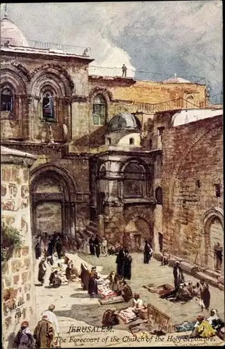 Künstler Ak Jerusalem Israel, Grabeskirche, Kirche vom heiligen Grab, Vorplatz, Tuck 7308