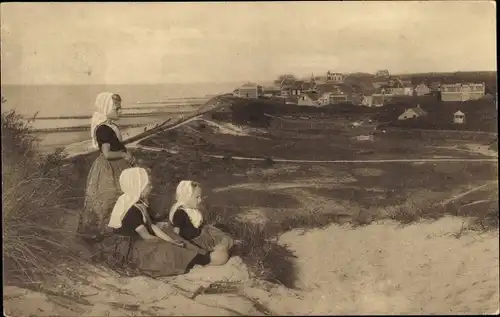 Ak Domburg Veere Zeeland Niederlande, Dünen, Kinder in Tracht
