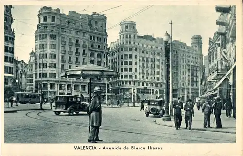 Ak Valencia, Avenida de Blasco Ibanez, Polizist