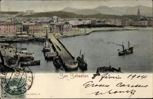 Ak San Sebastian Baskenland, Panorama mit Anleger