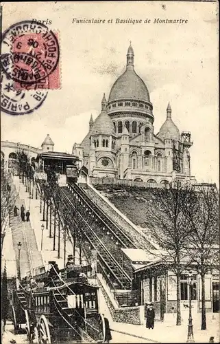 Ak Paris XVIII. Montmartre, Standseilbahn und Basilika