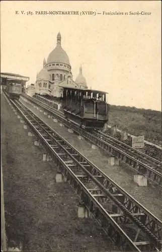 Ak Paris XVIII Montmartre, Standseilbahn und Sacré Coeur