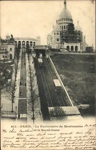 Ak Paris XVIII Montmartre, die Standseilbahn Montmartre und Sacré Coeur