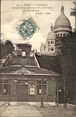 Ak Paris XVIII Montmartre, Standseilbahn Sacre Coeur, Standseilbahn