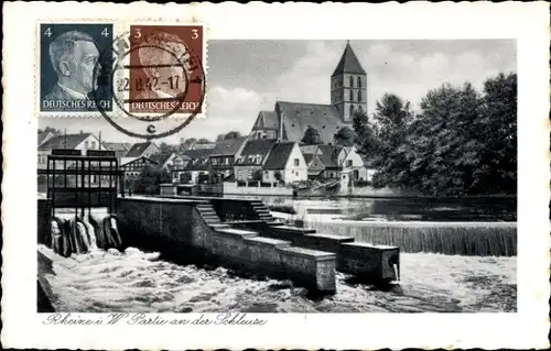 Ak Rheine in Westfalen, Schleuse, Ortsansicht, Kirche