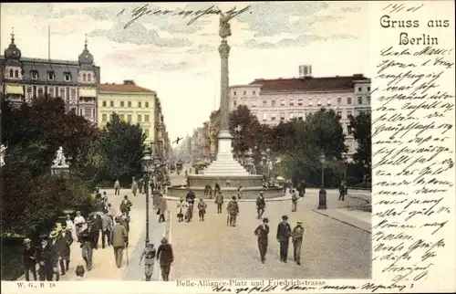 Ak Berlin Kreuzberg, Belle Alliance Platz, Denkmal, Friedrichstraße