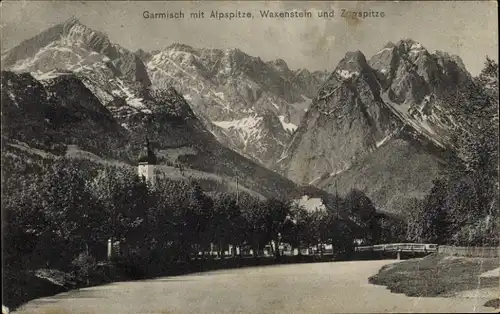 Ak Garmisch Partenkirchen in Oberbayern, mit Alpspitze, Waxenstein und Zugspitze